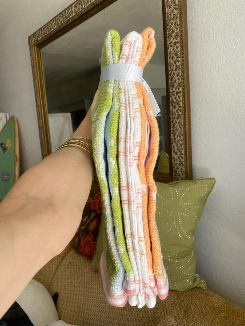 🌼 NWT CARO Home Bunny Waffle Kitchen Towel Set Easter